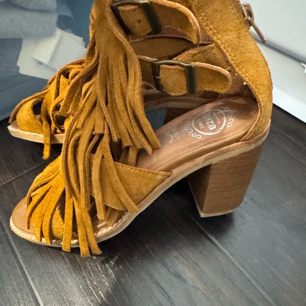 Jeffrey Campbell Mustard Fringe Block Heels